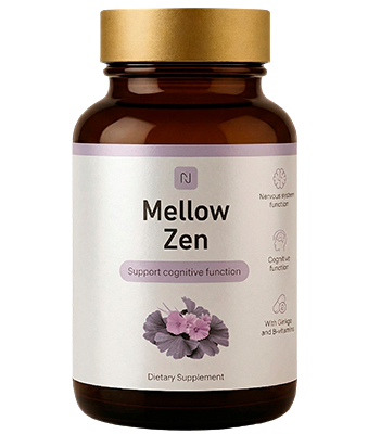 Opakowanie kapsułek Mellow Zen z miłorzębem japońskim na szumy uszne